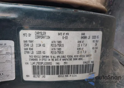 1993 Jeep Cherokee Country from USA, damaged, VIN 1J4FJ78S9PL639955